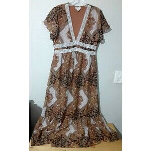 Her Destiny Paisley Patch Work Short Sleeve Layered Sunny Maxi Dress Size M